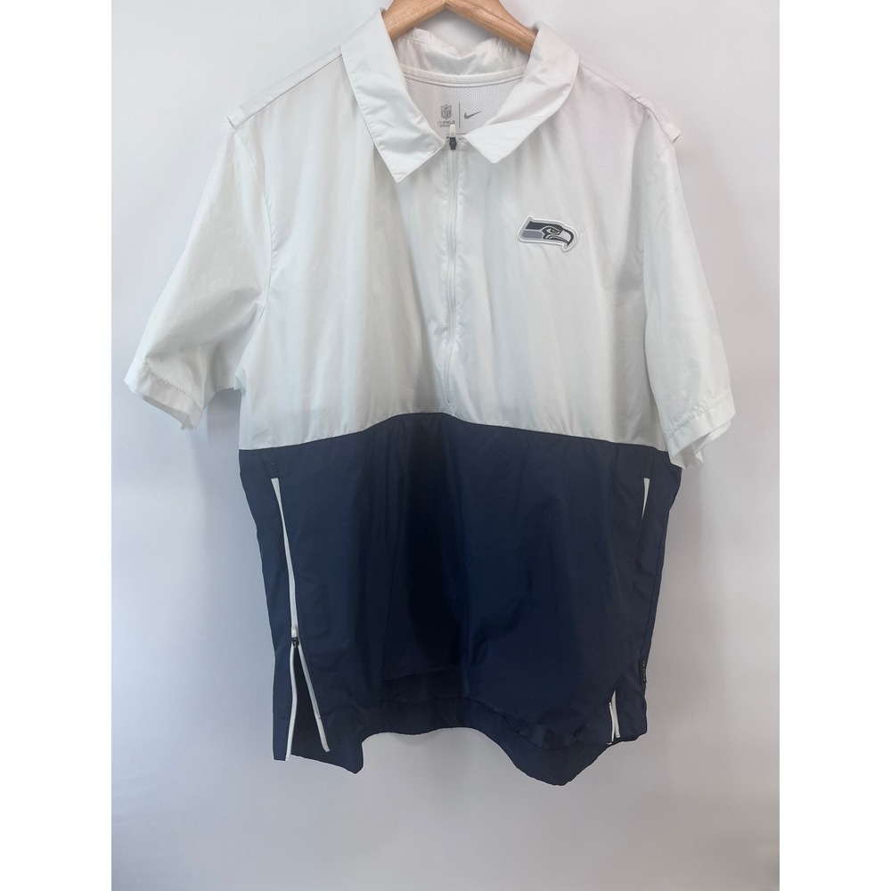 Nike NFL Seattle Seahawks Short Sleeve Windbreaker Jacket White Navy Mens XL